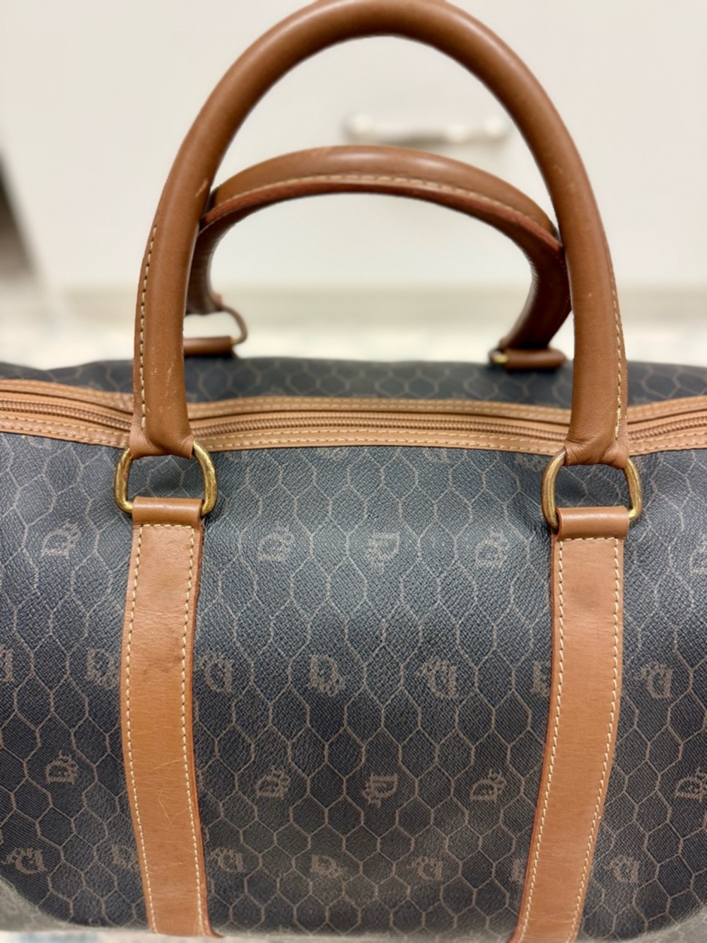 DIOR Vintage Brown Iconic Monogram Honeycomb Coated Canvas Weekender Travel Bag - Picture 9 of 16
